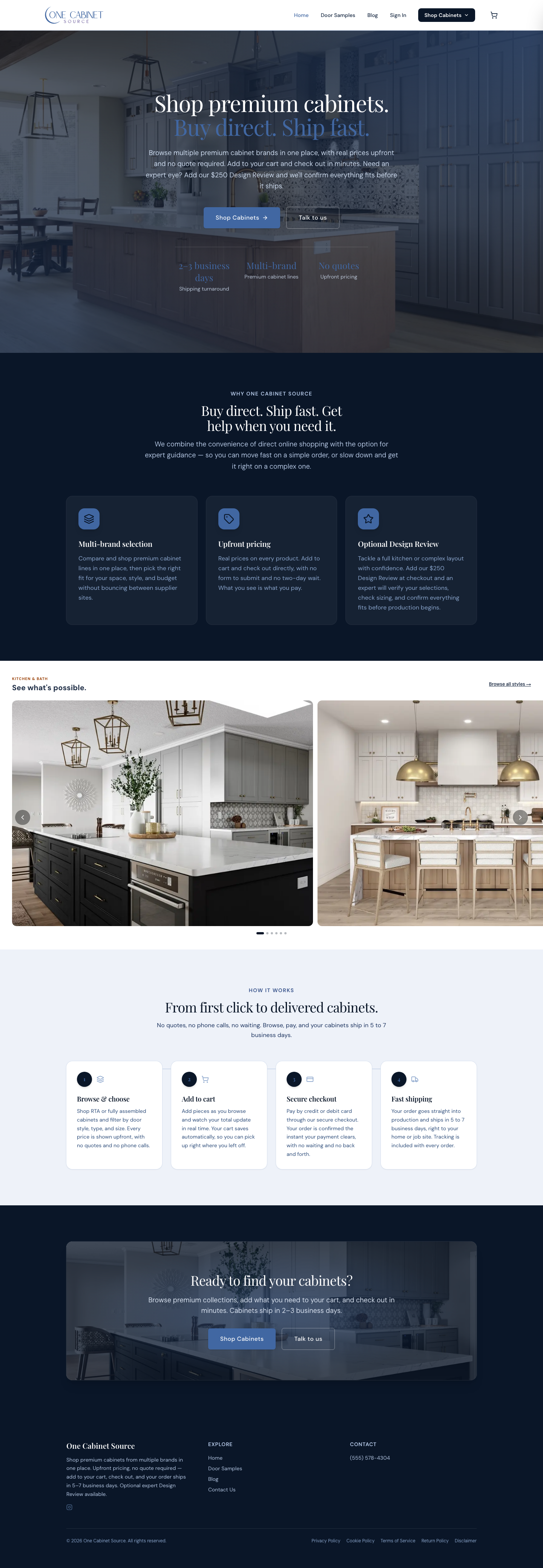 One Cabinet Source storefront homepage.